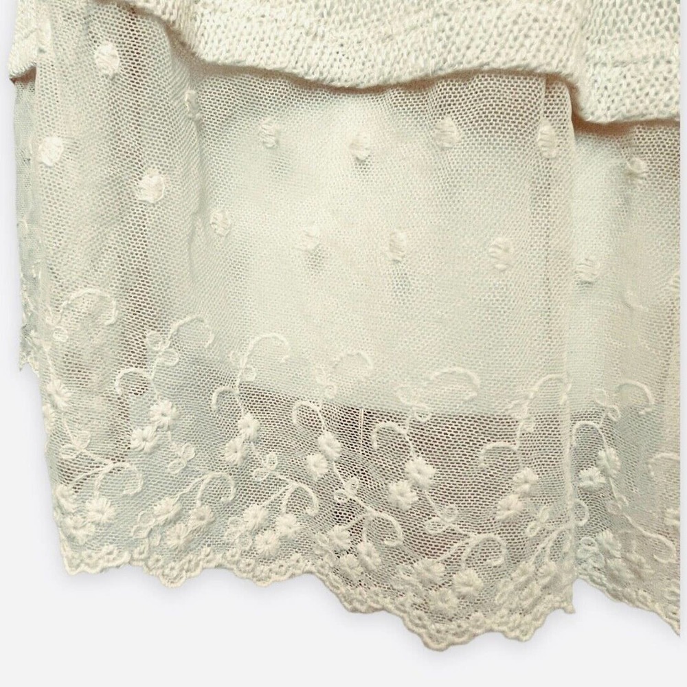 🍀 KIMCHI BLUE women's ivory scoop neck short sleeve lace blouse top size small - Picture 5 of 6